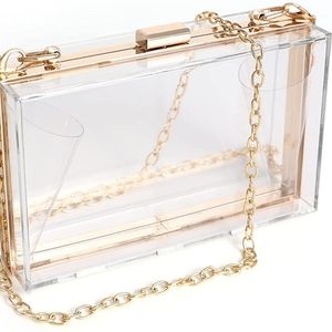 Clear Purse Acrylic Clear Clutch Bag, Shoulder Handbag With Removable Gold Chain